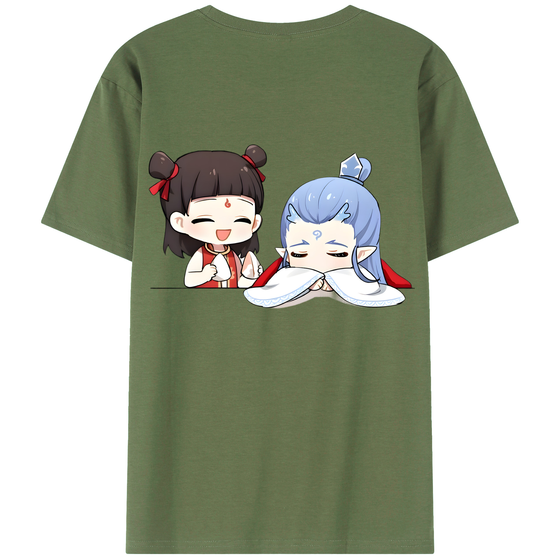 （画像用） Ne Zha 2 ナタ 魔童の大暴れ 綿100％ メンズ半袖Tシャツ（バックプリント） 通気性